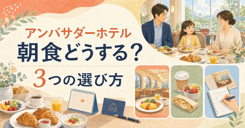 アンバサダーホテル朝食の選び方を紹介するアイキャッチ