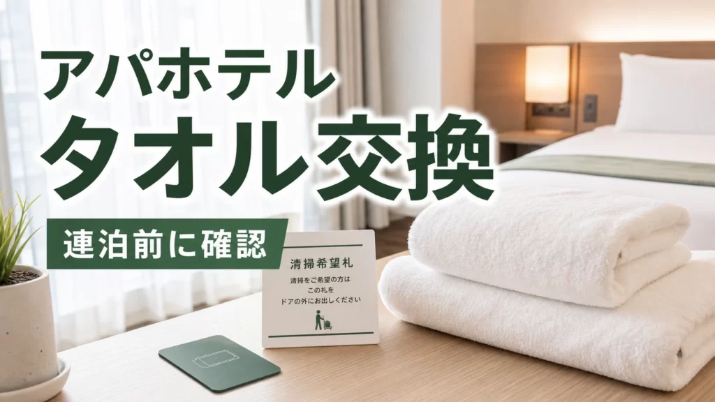 アパホテルのタオル交換と連泊清掃の確認方法を解説するアイキャッチ画像
