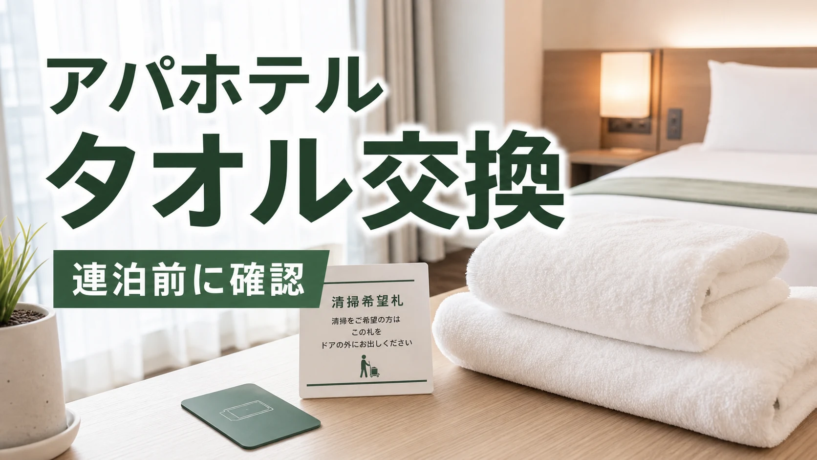 アパホテルのタオル交換と連泊清掃の確認方法を解説するアイキャッチ画像