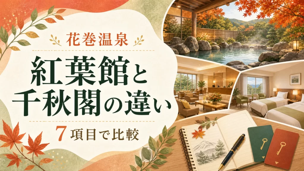 花巻温泉の紅葉館と千秋閣の違いを見比べる温泉旅行イメージ