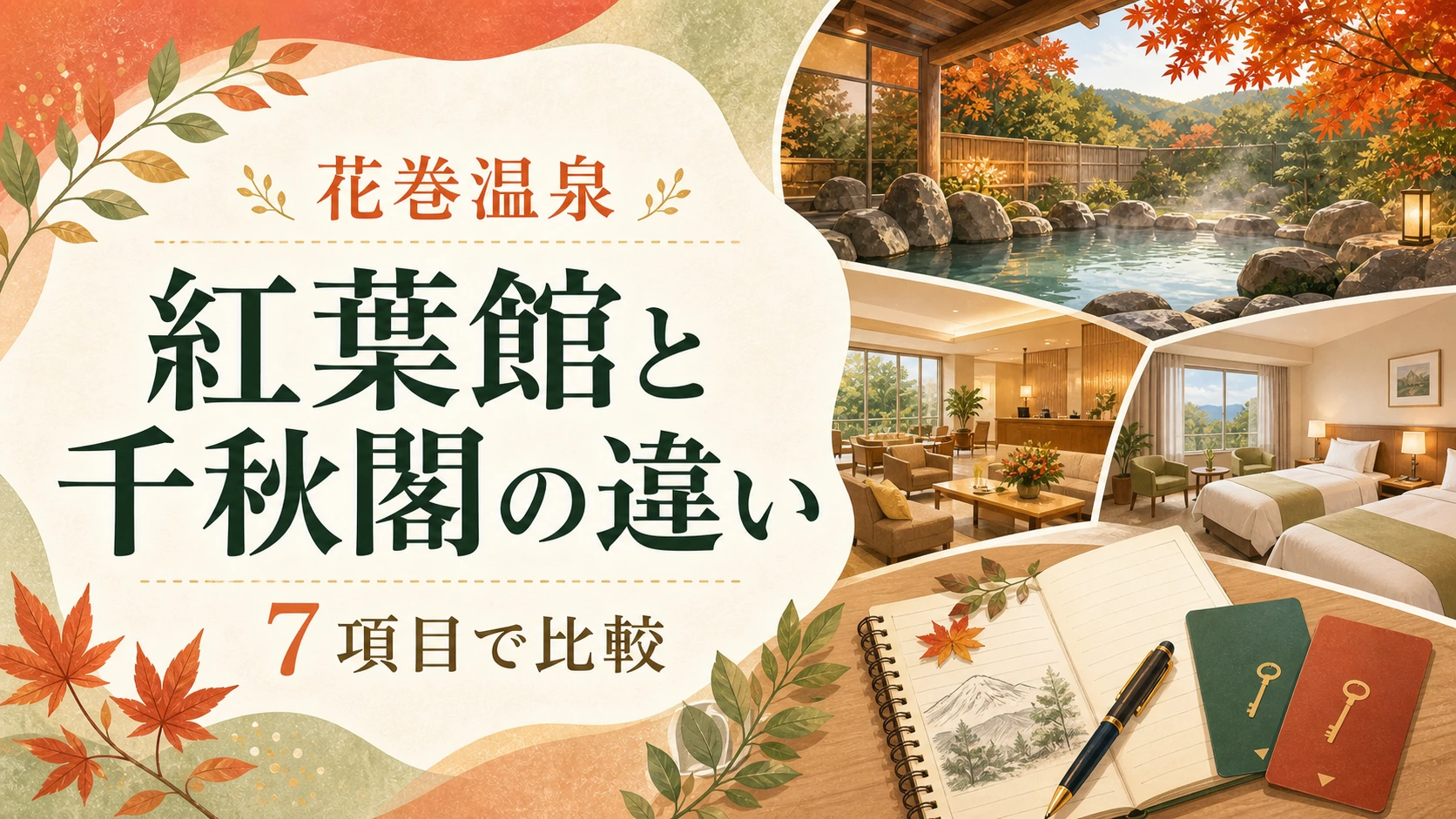 花巻温泉の紅葉館と千秋閣の違いを見比べる温泉旅行イメージ