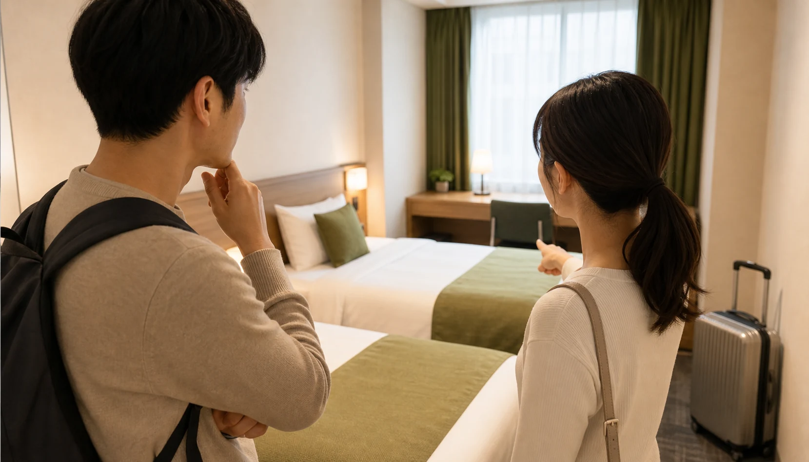 2名利用でダブルとツインを検討するホテル客室イメージ
