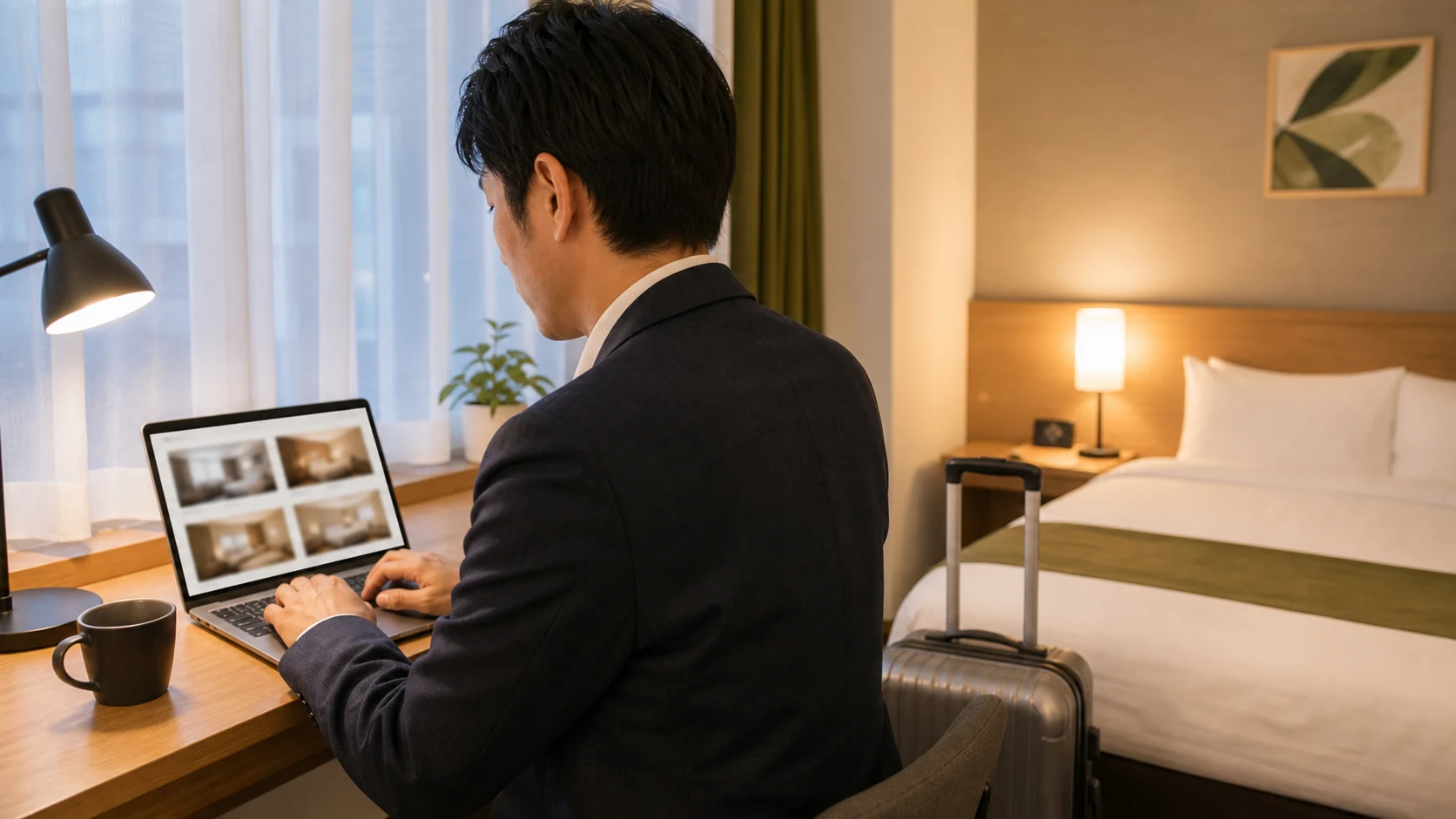 出張や一人旅でホテル客室を使うイメージ