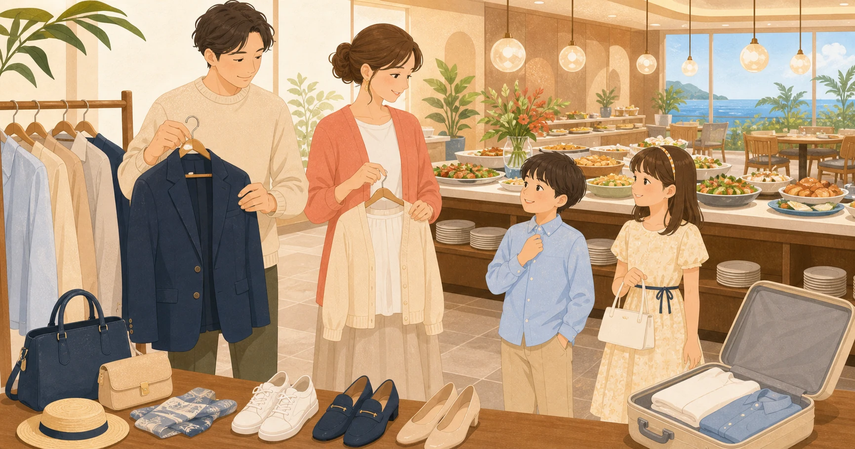 子連れや家族でホテルビュッフェに行く服装のイメージ