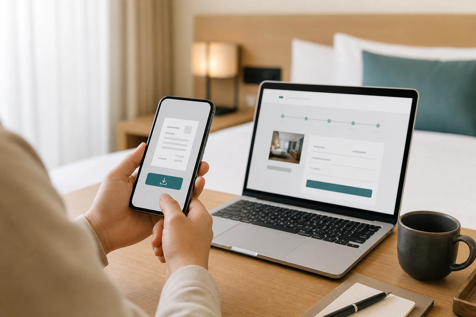 スマートフォンでホテル予約のWeb領収書を発行するイメージ
