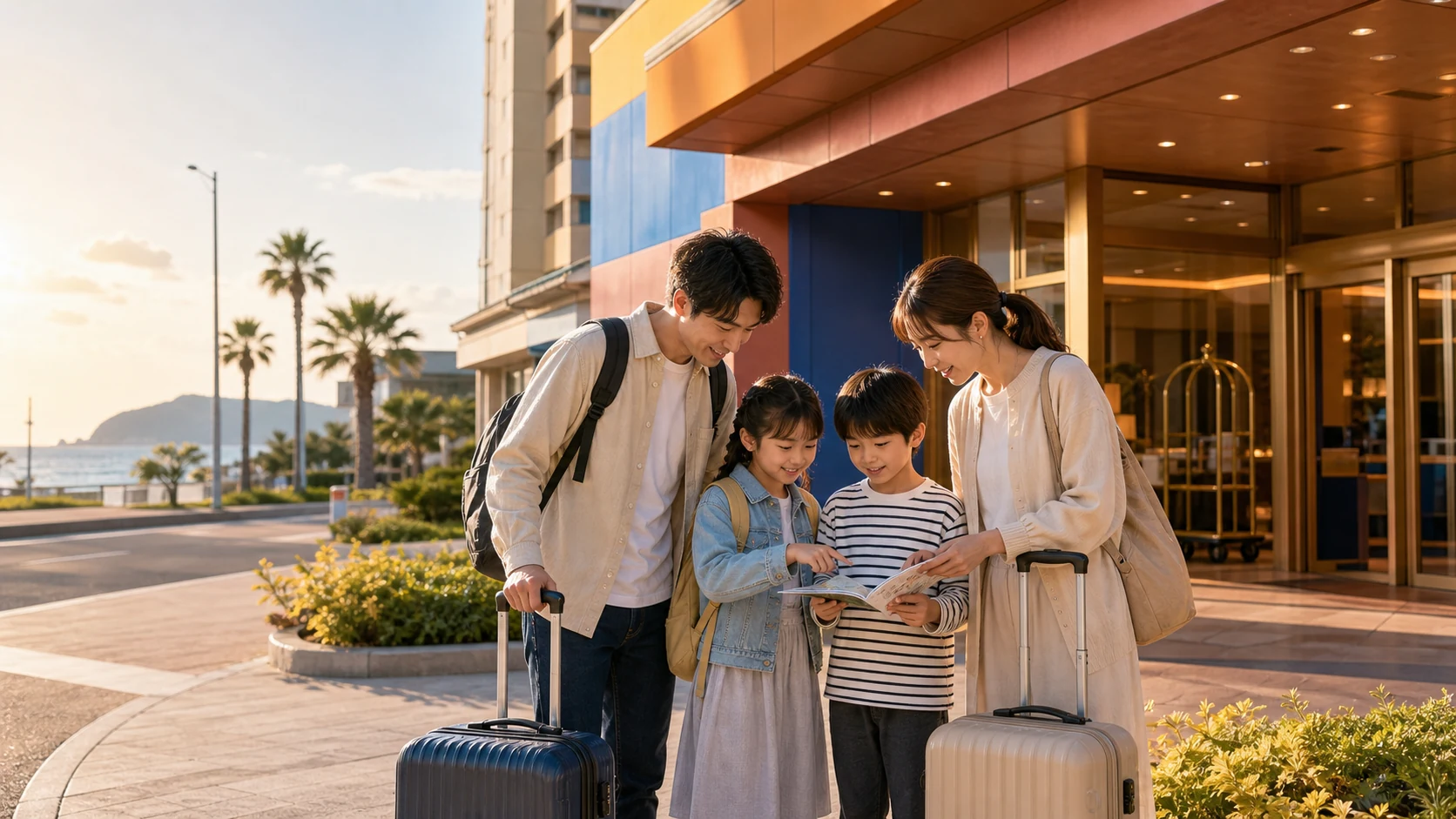 パーク前後の移動時間と喫煙場所を確認する舞浜旅行イメージ
