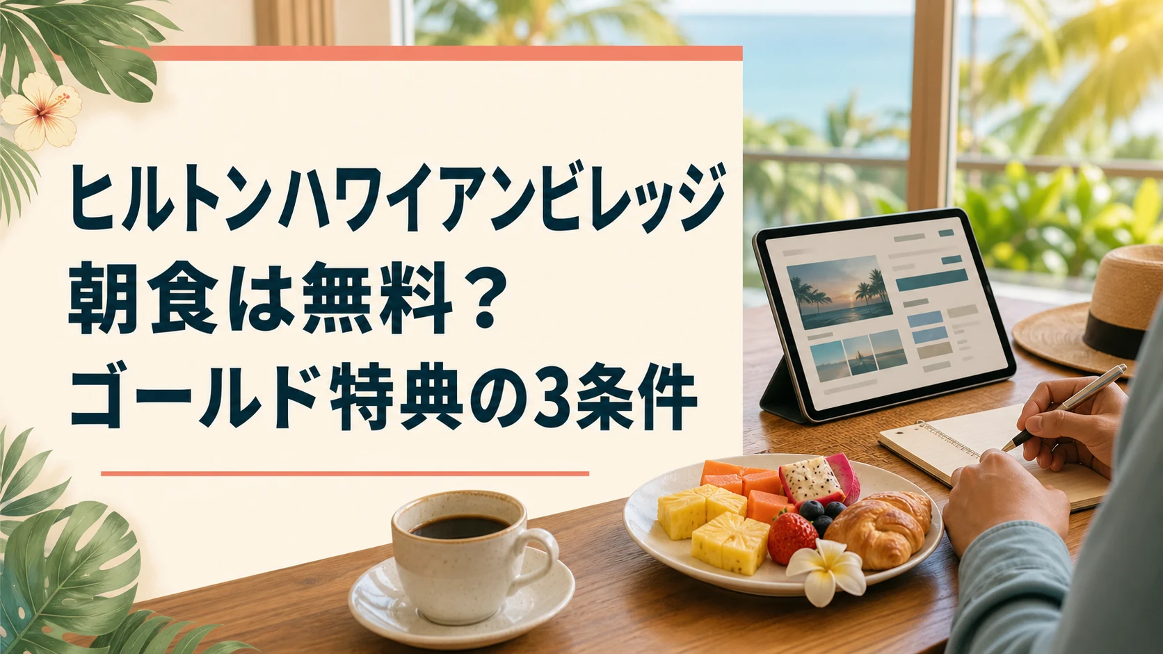 ヒルトンハワイアンビレッジの朝食無料条件とゴールド特典を解説する記事のアイキャッチ