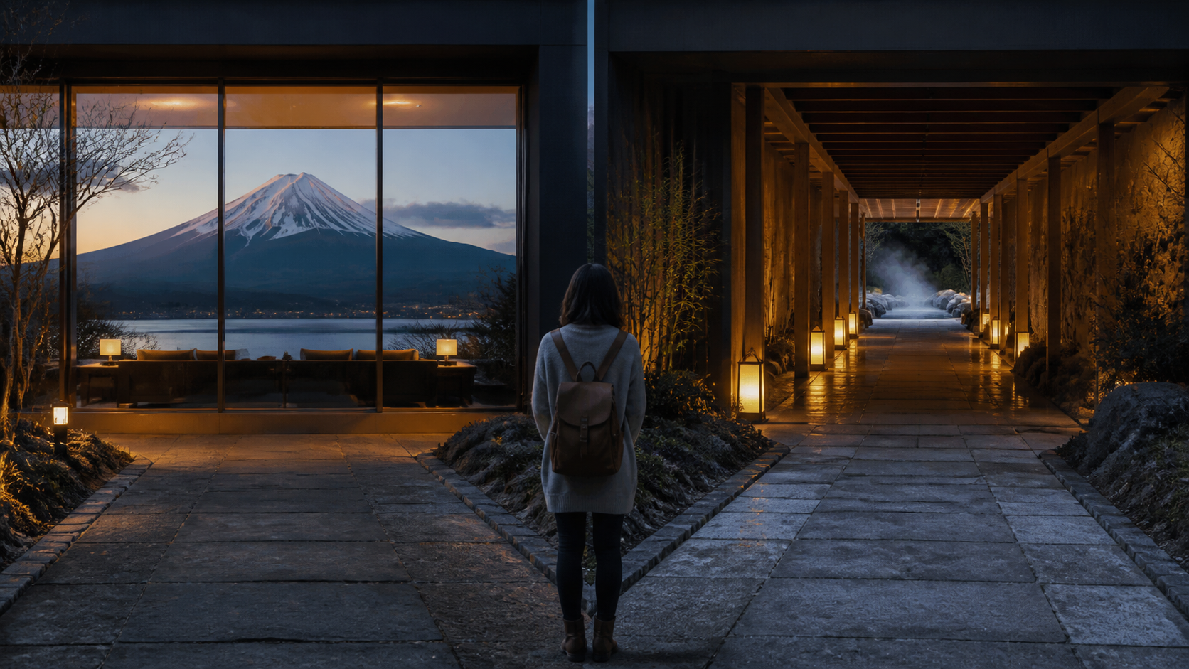 富士山の眺望と温泉への行きやすさでホテルを選ぶイメージ