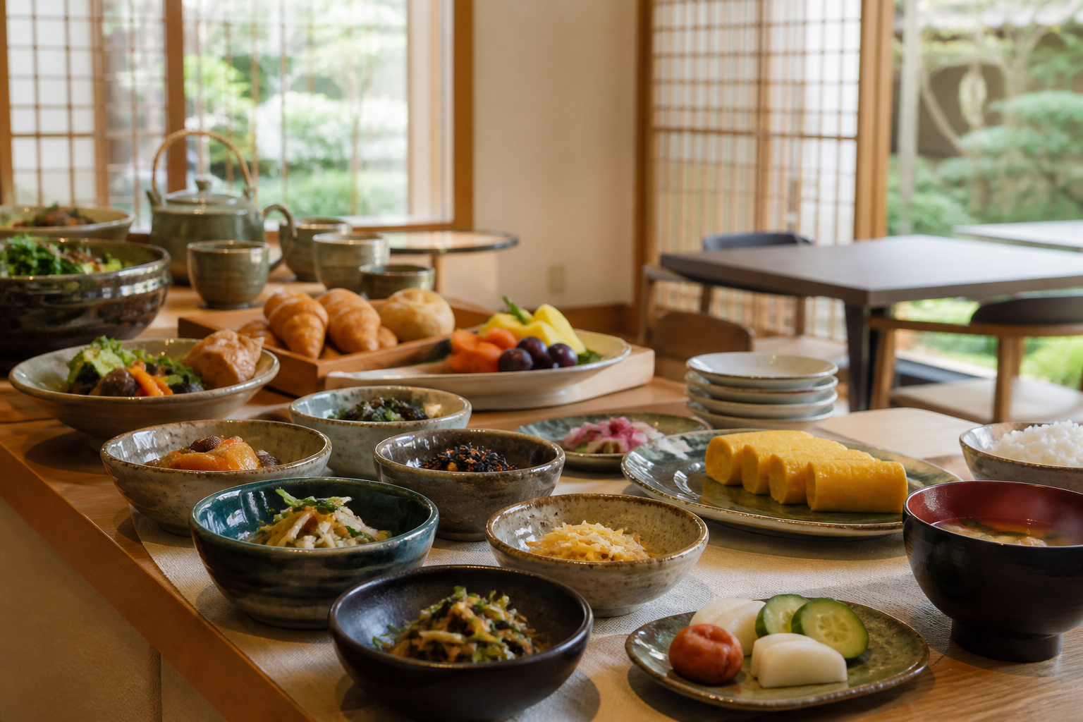 五条や東山の落ち着いたホテルレストランで京都らしい朝食を選ぶ手元