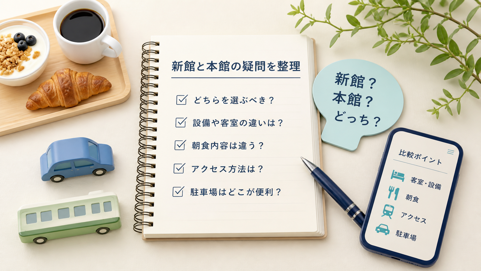 東横イン新大阪の新館と本館に関する疑問をメモする手元のイメージ