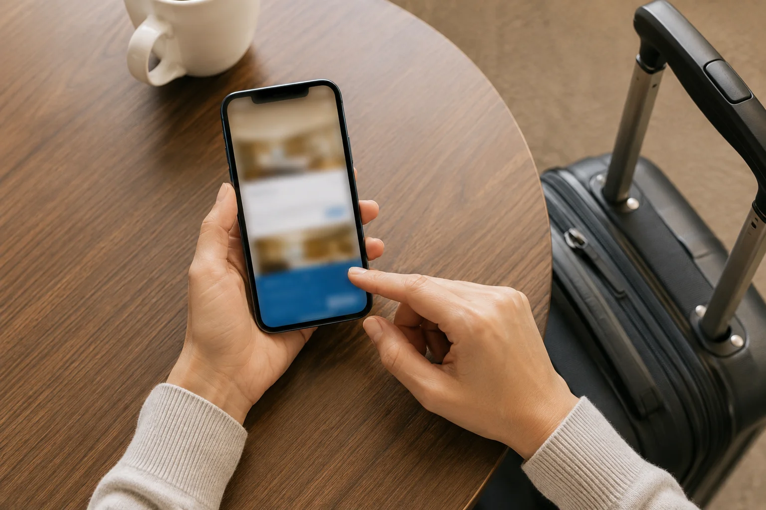 スマートフォンでホテルの予約画面を操作する手元