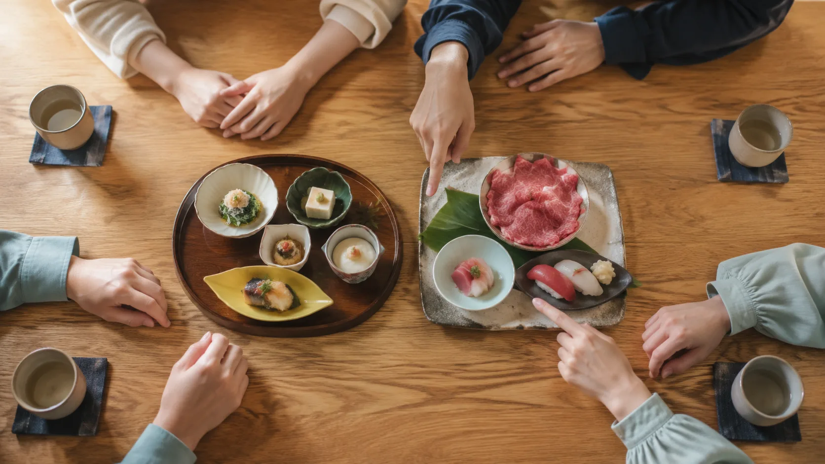 家族で夕食会場の希望を話し合う旅行準備のイメージ