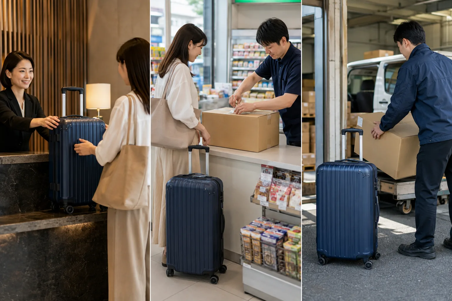 荷物預かりとコンビニ発送と宅配営業所を比較するイメージ